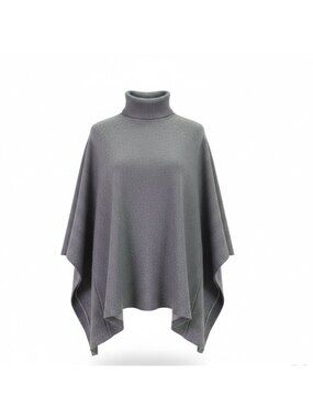 Mer Sea Womens Gray Turtleneck Poncho Adjustable Fit One Size